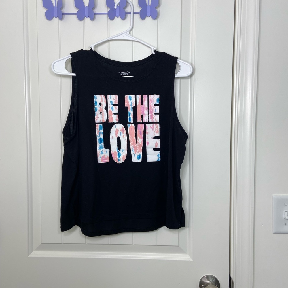 NWOT Old Navy Active women’s black cutoff sleeve word decal go-dry top medium